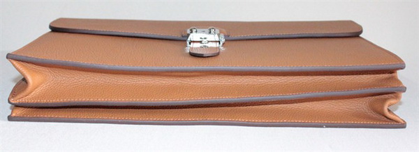 Best Hermes Sac A Depeche Lychee Texture Briefcase Light Coffee 509012